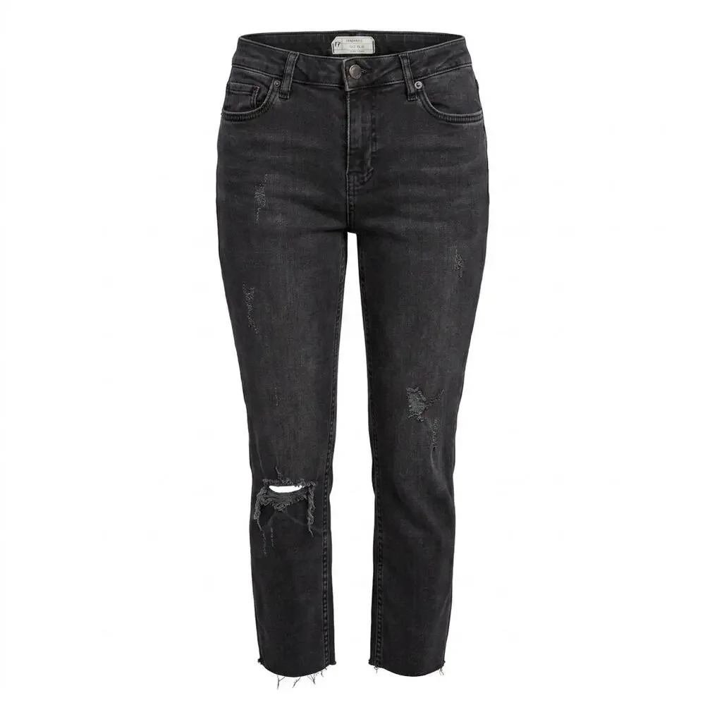 Free People Dark Wash Distressed Raw Hem Stretch Denim Jeans Women Size 26